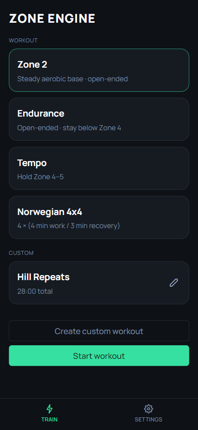 Select a workout